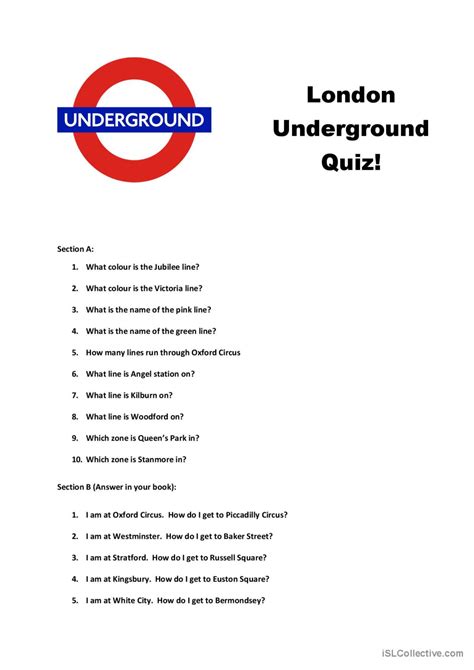 London Underground Quiz Deutsch Daf Arbeitsbl Tter Pdf Doc