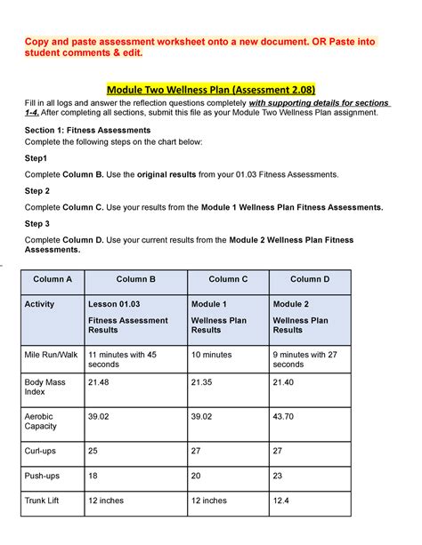 Module Wellness Plan Coursework Answers Copy And Paste