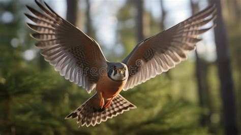 american kestrel flying  high speed  forest real image