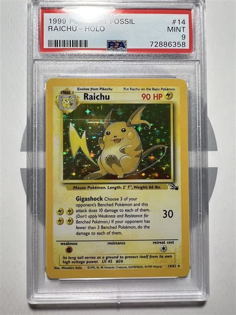 Psa 9 Pokémon Tcg Raichu Fossil 14 Holo Unlimited Holo Rare Values Mavin