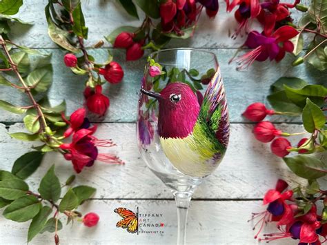 Hand Painted Wine Glasses Hummingbird Wine Glass Bird Wine Etsy