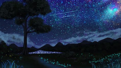 HD wallpaper: Anime, Original, Shooting Star, Starry Sky, Tree ...