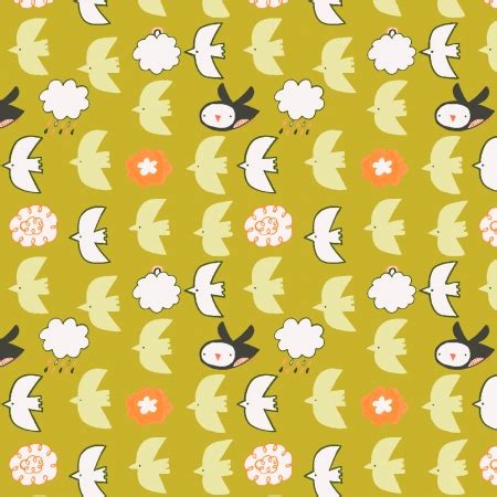 Ho Ch Neko No Yume Sora Chartreuse Fabric Cotton Steel Fabrics