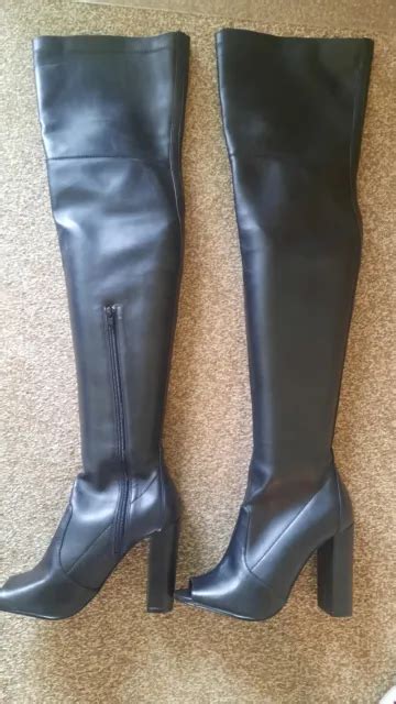 Bnwb Kurt Geiger Carvela Thigh High Boots With Peep Toe Size Black