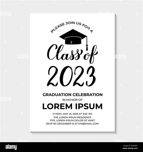 Graduation Ceremony Invitation Card Template Black And White Stock