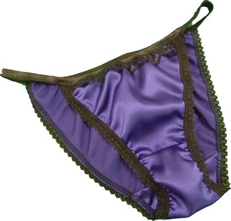 Shiny Satin String Bikini Mini Tanga Panties Royal Purple With Black