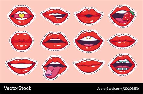 Lips Pop Art Stickers Cool Vintage Comic Girl Vector Image