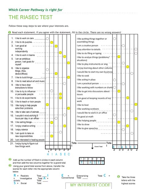 RIASEC Test Printable