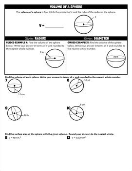 Surface Area And Volume Of Spheres Geometry Guided Binder Notes