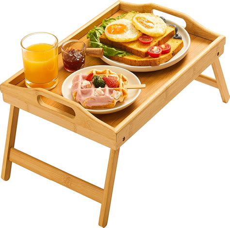 Homritus Bed Tray Table with Folding Legs and Breakfast Tray Bamboo Bed ...