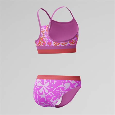 Girls Print Blocked Bikini Pink Orange Speedo USA