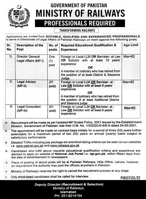 Ministry Of Railways Management Jobs Job Advertisement Pakistan