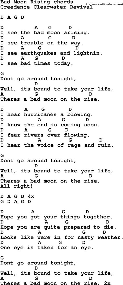 Bad Moon Rising Lyrics And Chords Sheet And Chords Collection | Hot Sex ...