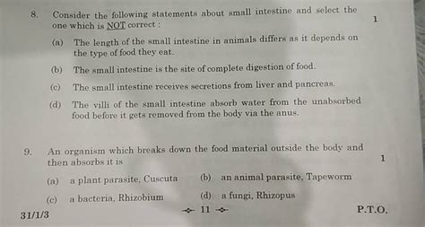 Consider The Following Statements About Small Intestine And Select The On