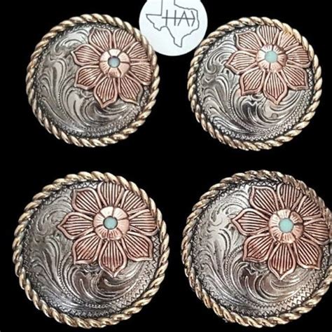 Sunflower Berry Saddle Concho Set Antique Nickel Copper And Etsy