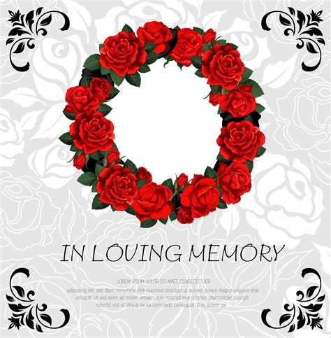 Funeral card with red rose sketch flowers wreath 23838579 Vector Art at
