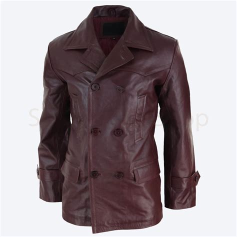 Mens Brown Leather Trench Coat