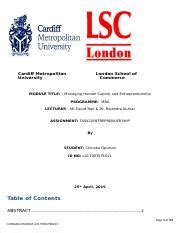 Entreprenuership Docx Cardiff Metropolitan University London School