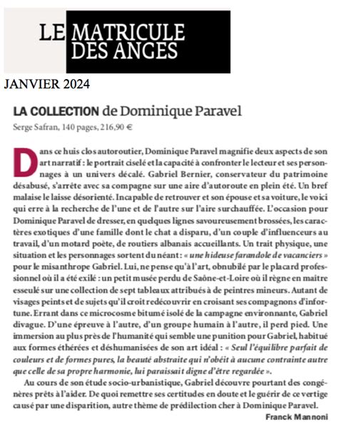 Article De Franck Mannoni Dans Le Matricule Des Anges De Janvier