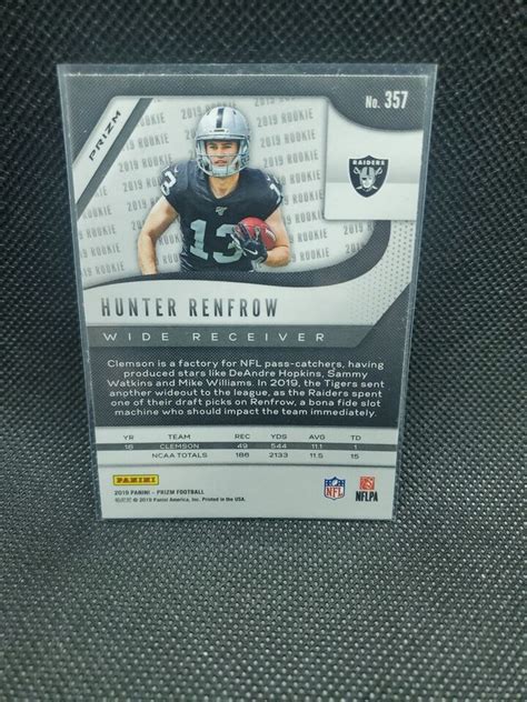 2019 Panini Prizm Rookies Silver Prizm Hunter Renfrow 357 Rookie Rc Ebay