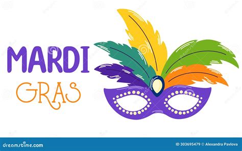 Mardi Gras Carnival Party Illustration With Mask Feather Stock Vector