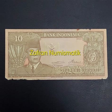 Jual Uang Kertas Kuno Rp 10 Soekarno Tahun 1960 FINE Di Lapak Zafran