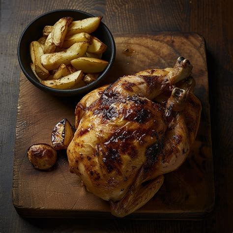 Premium Photo Plate With Roasted Chicken