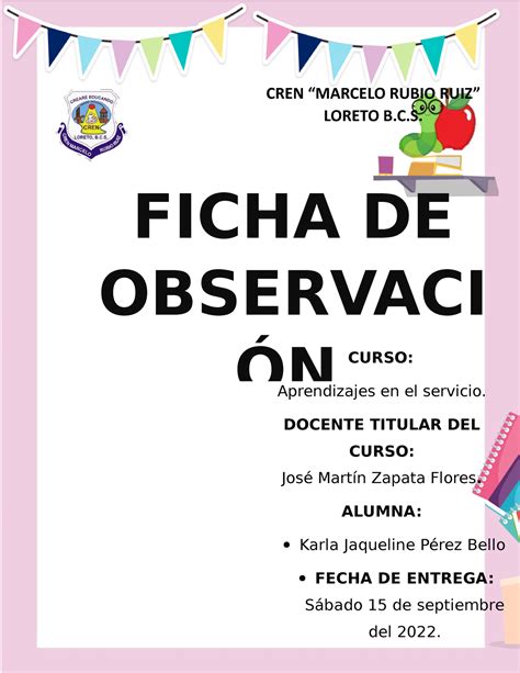 Informe De Jornada De Observaci N Ficha De Observaci N Curso