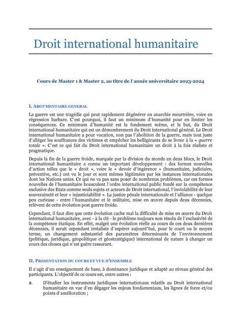 Droit Humanitaire Droit International Humanitaire Cours De Master 1