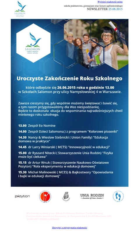 Salomon Newsletter Uroczyste Zako Czenie Roku Szkolnego