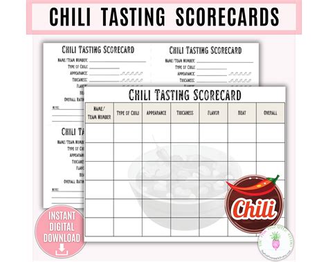 Chili Tasting Scorecard Printable Template Chili Party Party Food