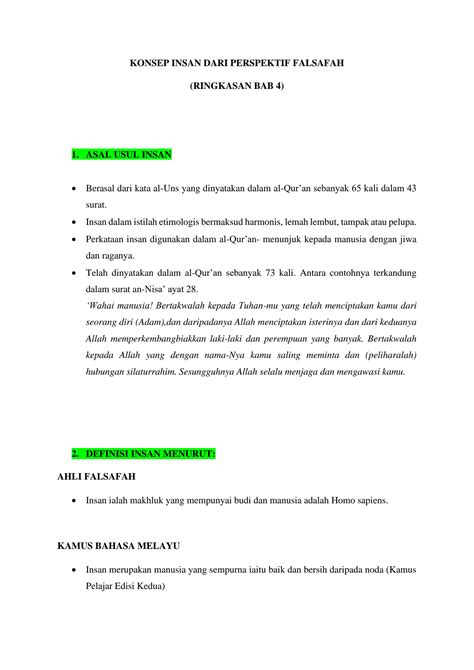 SOLUTION Ringkasan Bab 4 Konsep Insan Dari Perspektif Falsafah Pdf