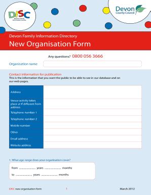 Fillable Online Devon Gov New Organisation Form Devon County Council