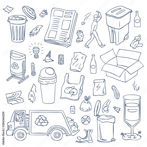 Vector Garbage Hand Drawn Doodle Elements Set Waste Recycling Objects