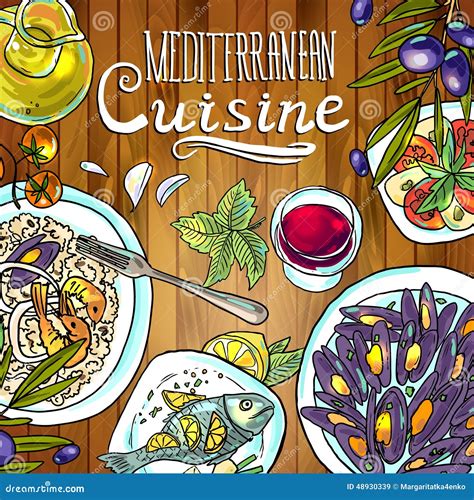 Mediterranean cuisine stock vector. Illustration of floral - 48930339