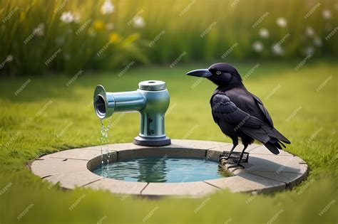 Premium AI Image | black crow drinking water