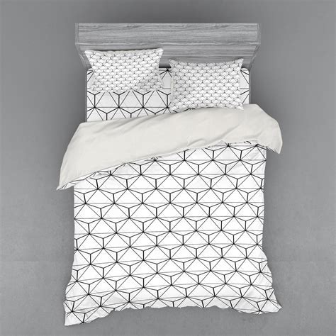 Geometric Duvet Cover Set, Abstract Lines Charcoal Grey Colored Striped ...