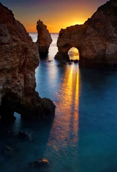 Sunset in Carvoeiro Beach Algarve Portugal