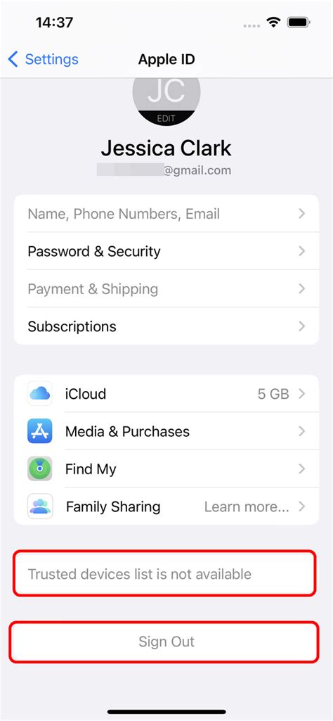 Apple ID Sign Out Trusted Devices List Are Greyed Out On A New IPhone