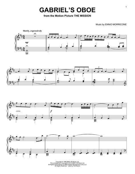 Gabriels Oboe From The Mission By Ennio Morricone Sheet Music For Piano Solo At Sheet Music