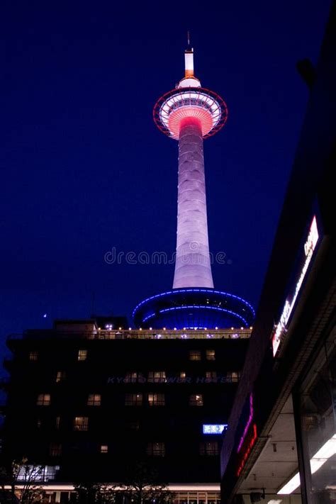 Kyoto Tower at Night View from the Station Stock Photo - Image of tower ...