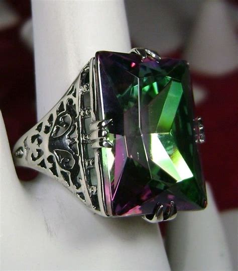 Mystic Topaz Ring Sterling Silver 30ct Rectangle Simulated Mystic