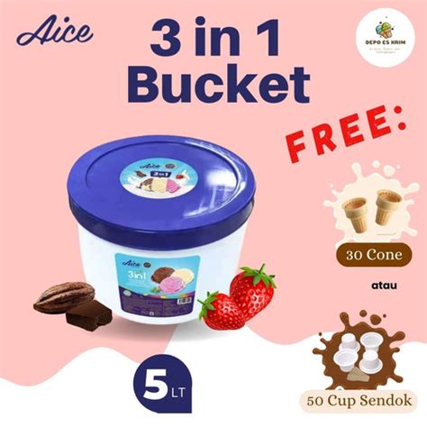 Promo Es Krim AICE Bucket 5 Liter 3 In 1 Neapolitan Ready Stock Aice