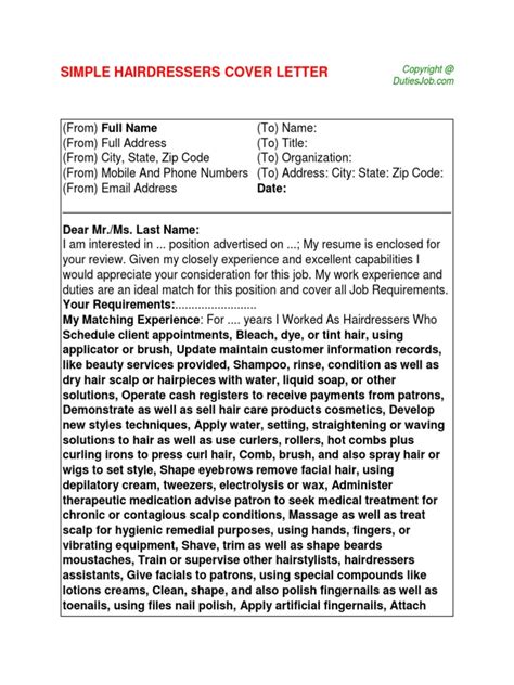 Hairdresser Cover Letter Pdf