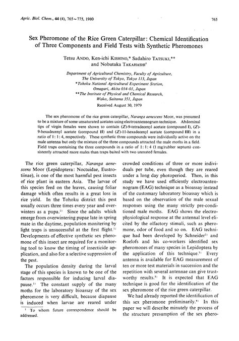 Sex Pheromone Of The Rice Green Caterpillar Chemical Identification Of