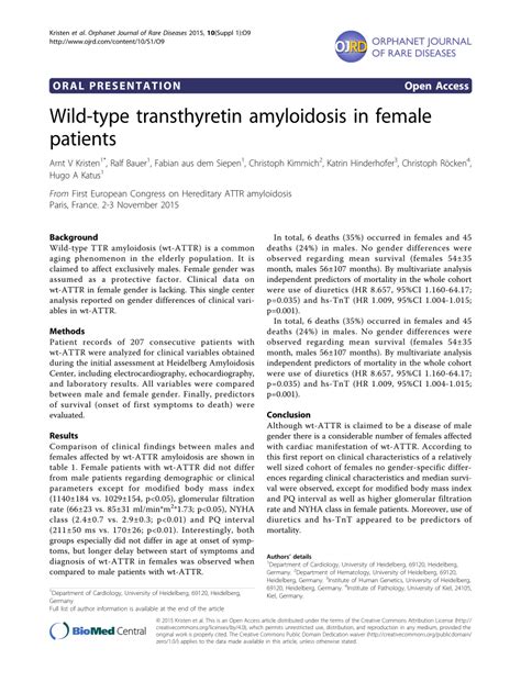 Pdf Wild Type Transthyretin Amyloidosis In Female Patients