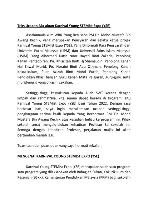 Teks Ucapan Pengetua Karnival Stem 2022 Pdf