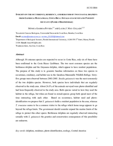 (PDF) SC/58/SM4 1 Insights on the Occurrence, Residency, and Behavior of Two Coastal Dolphins ...