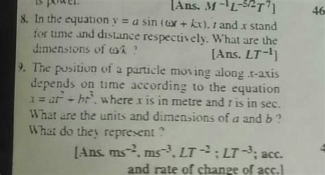 8 In The Equation Y Asin ωr Kx T And X Stand For Ime And Distance Respe