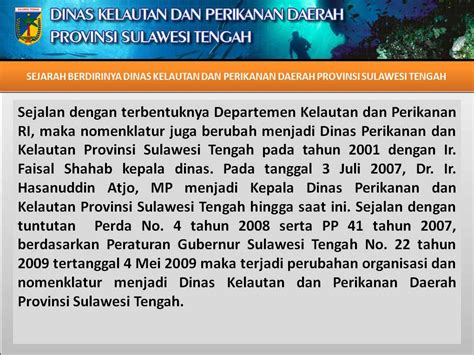 Dinas Kelautan Dan Perikanan Provinsi Sulawesi Tengah Sejarah